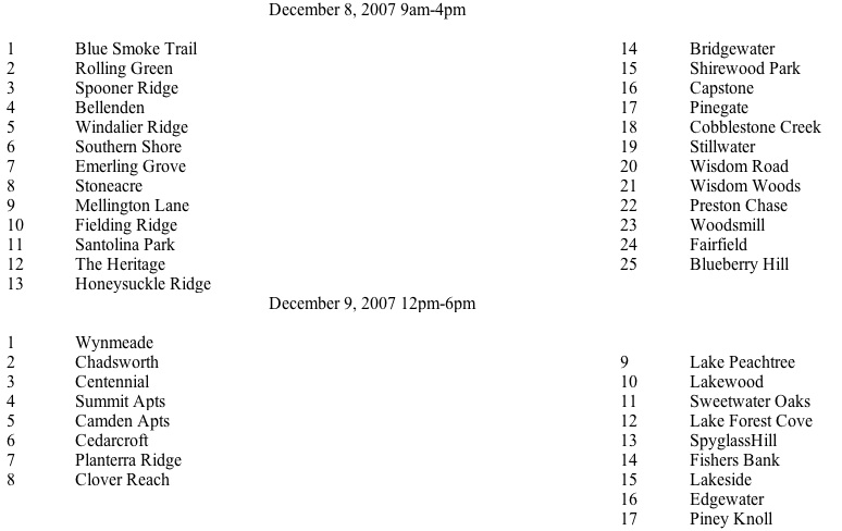 Santa Run schedule, Dec. 8-9, 2007