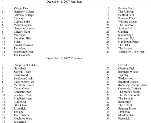 Santa Run schedule, Dec. 15-16, 2007