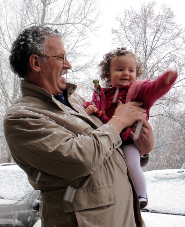 Mucklow with granddaughter in snow